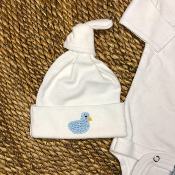 NWT 3Pc Set Newborn 6-11lbs TinyBundles Duck Hat Bodysuit Pants Blue Baby Boy - Picture 3 of 4